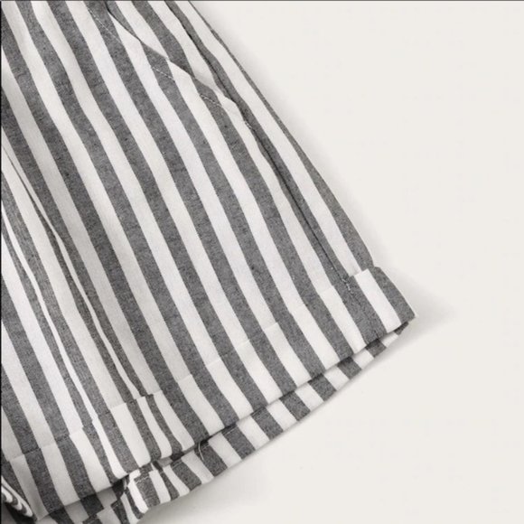 NEW✨Paper Bag Cotton Gray/White Stripe Shorts: 2/4 - Picture 4 of 6